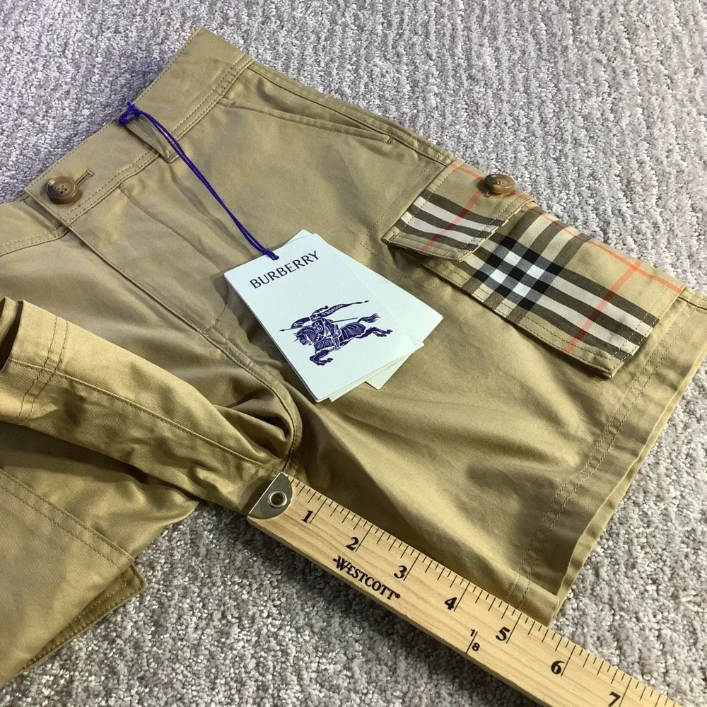 Burberry Kids Sand Oscar Cargo Shorts Vintage Check Pocket Organic Cotton 8Y NWT